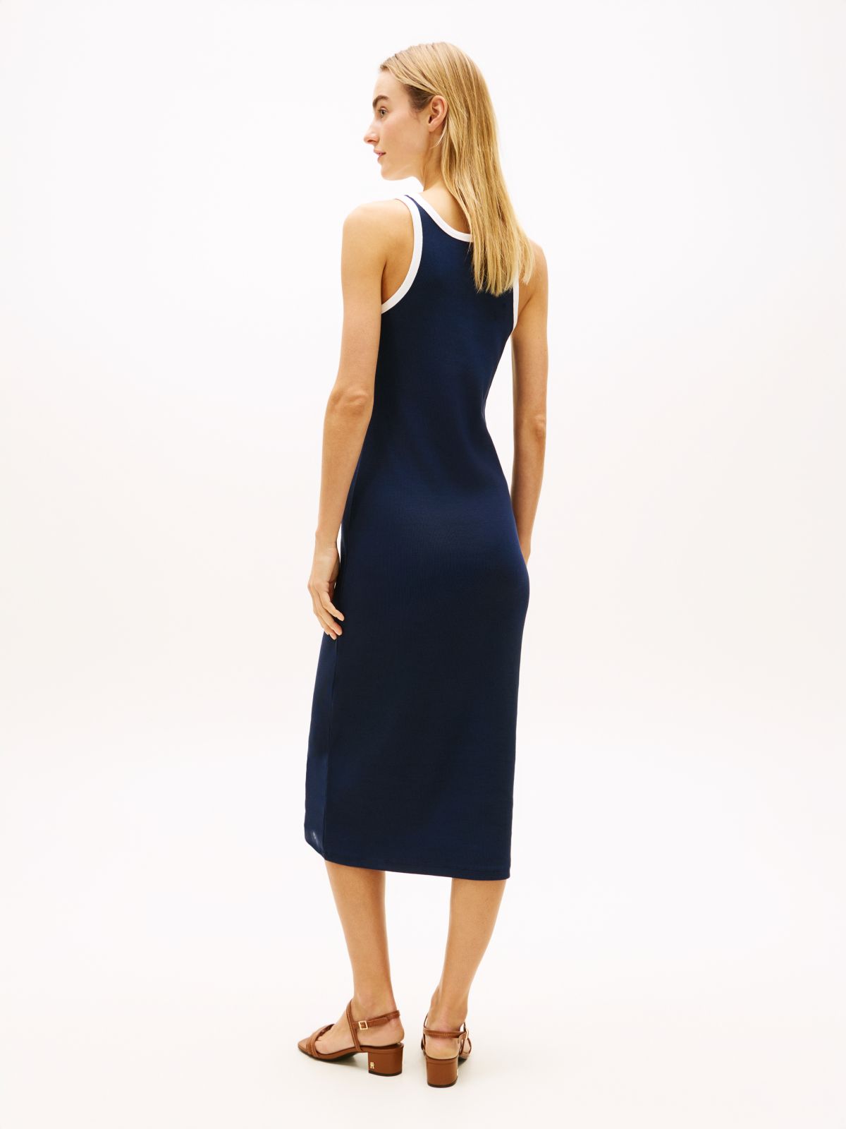 Contrast Trim Slim Midi Bodycon Dress — Blue