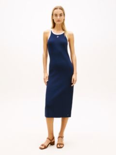 Contrast Trim Slim Midi Bodycon Dress — Blue 1