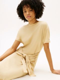 Textured Knot Relaxed Midi T-Shirt Dress — Beige 2