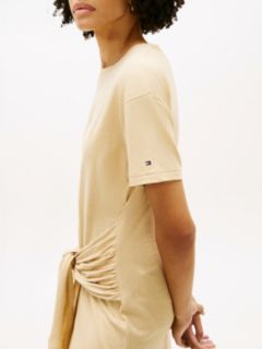 Textured Knot Relaxed Midi T-Shirt Dress — Beige 3