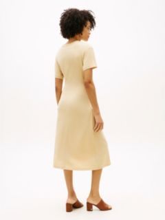 Textured Knot Relaxed Midi T-Shirt Dress — Beige 4