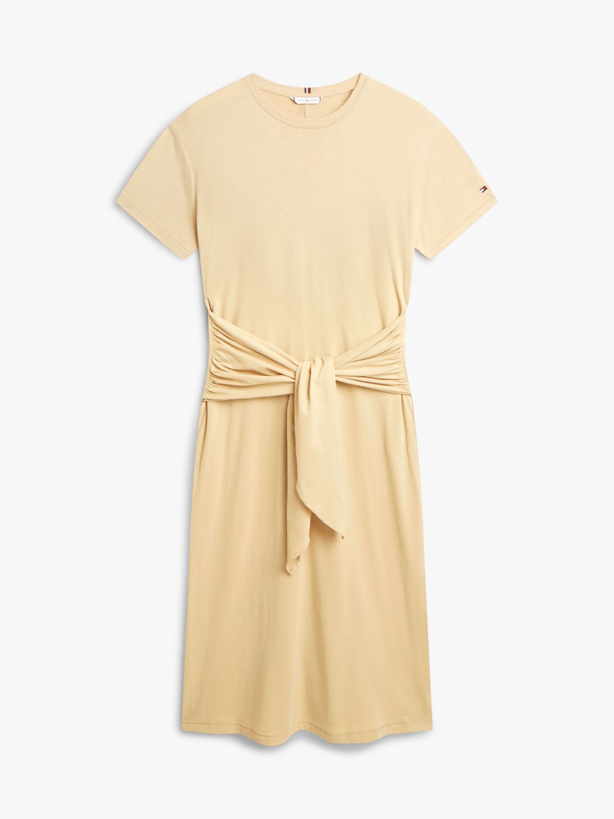 Textured Knot Relaxed Midi T-Shirt Dress — Beige