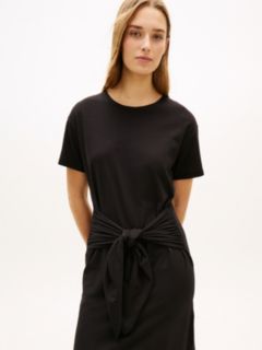 Textured Knot Relaxed Midi T-Shirt Dress — Black 3
