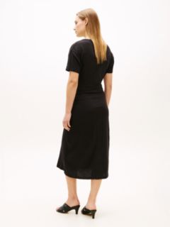 Textured Knot Relaxed Midi T-Shirt Dress — Black 4