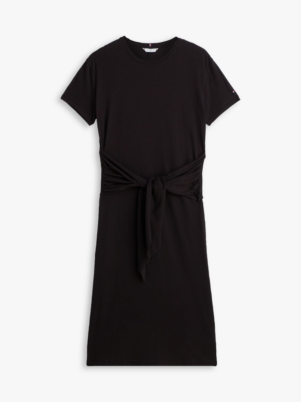 Textured Knot Relaxed Midi T-Shirt Dress — Black