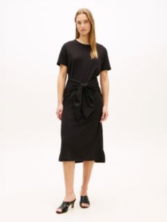 Textured Knot Relaxed Midi T-Shirt Dress — Black 1