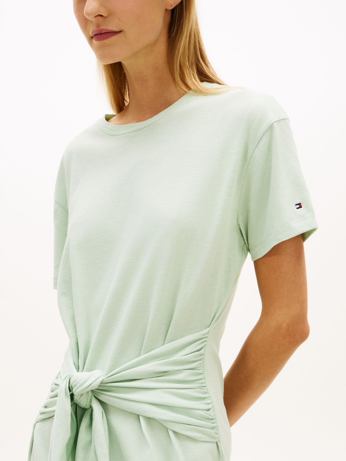 Textured Knot Relaxed Midi T-Shirt Dress — Green