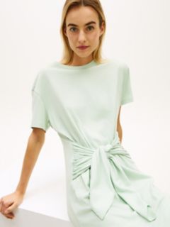 Textured Knot Relaxed Midi T-Shirt Dress — Green 3