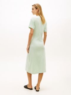 Textured Knot Relaxed Midi T-Shirt Dress — Green 4