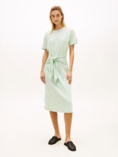 Textured Knot Relaxed Midi T-Shirt Dress — Green 1