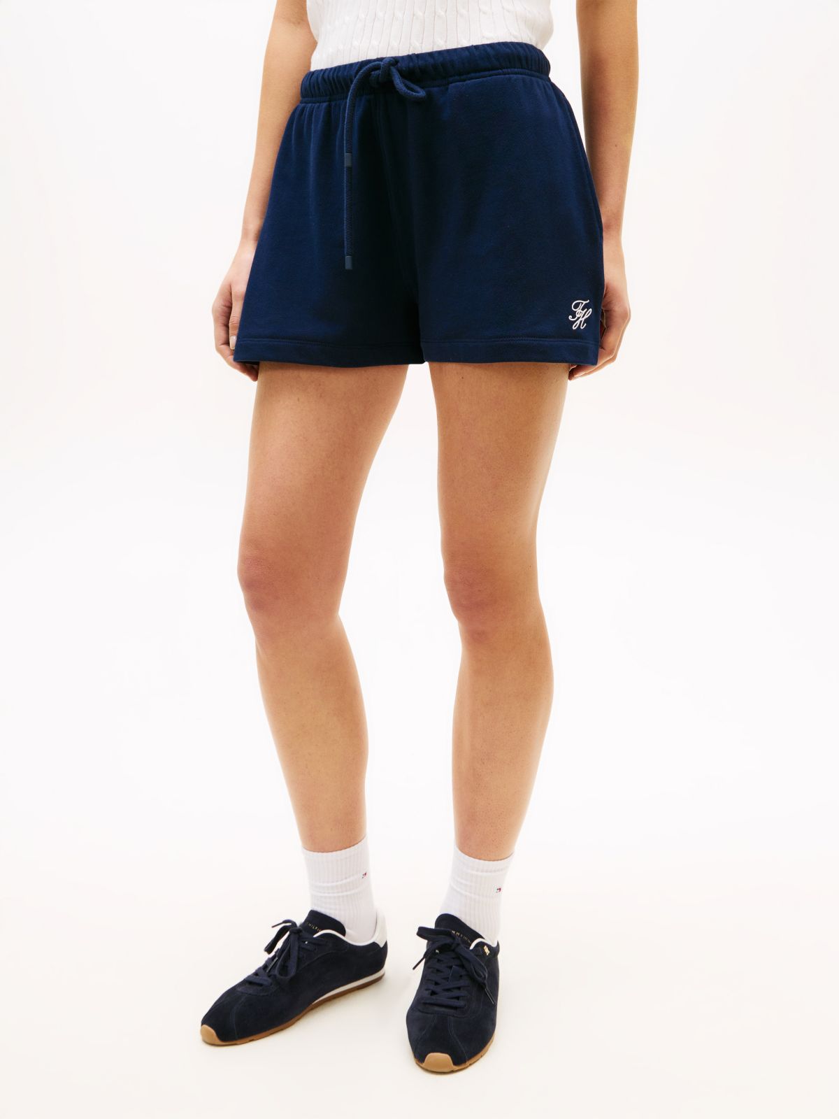 Logo Embroidery Terry Sweat Shorts — Blue