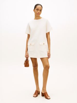 beige gold-tone button mini shift dress for women tommy hilfiger