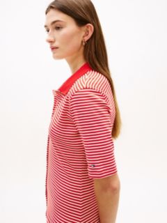 Gold-Tone Button Midi Polo Dress — Red 2