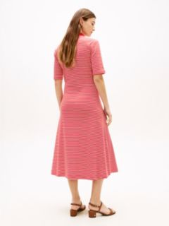 Gold-Tone Button Midi Polo Dress — Red 4
