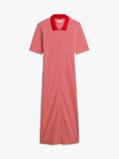 Gold-Tone Button Midi Polo Dress — Red 5