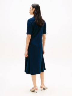 Gold-Tone Button Midi Polo Dress — Blue 4