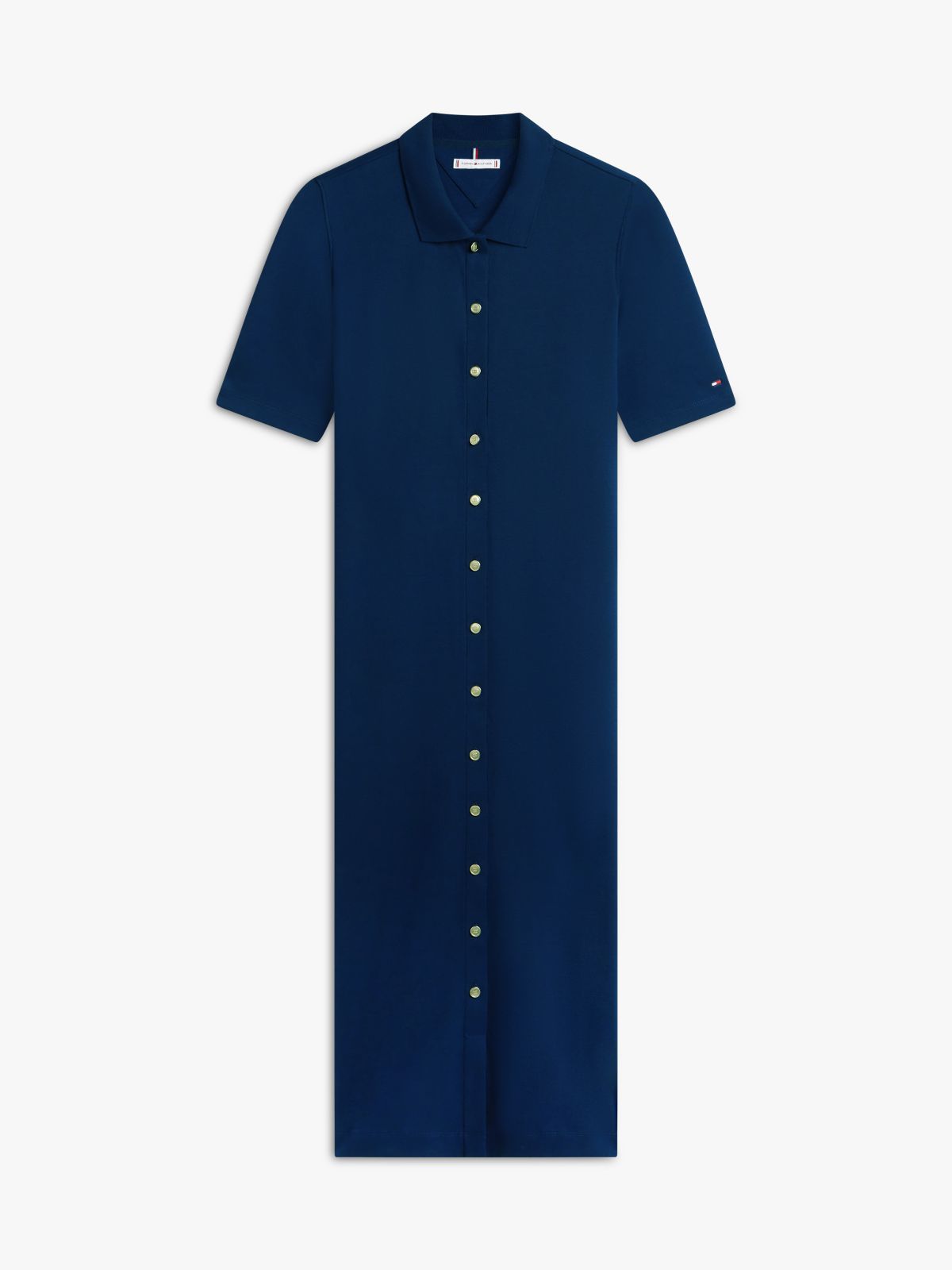 Gold-Tone Button Midi Polo Dress — Blue