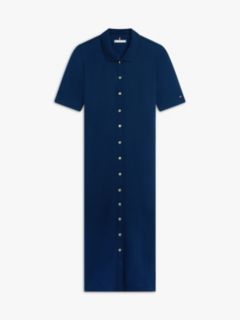 Gold-Tone Button Midi Polo Dress — Blue 5