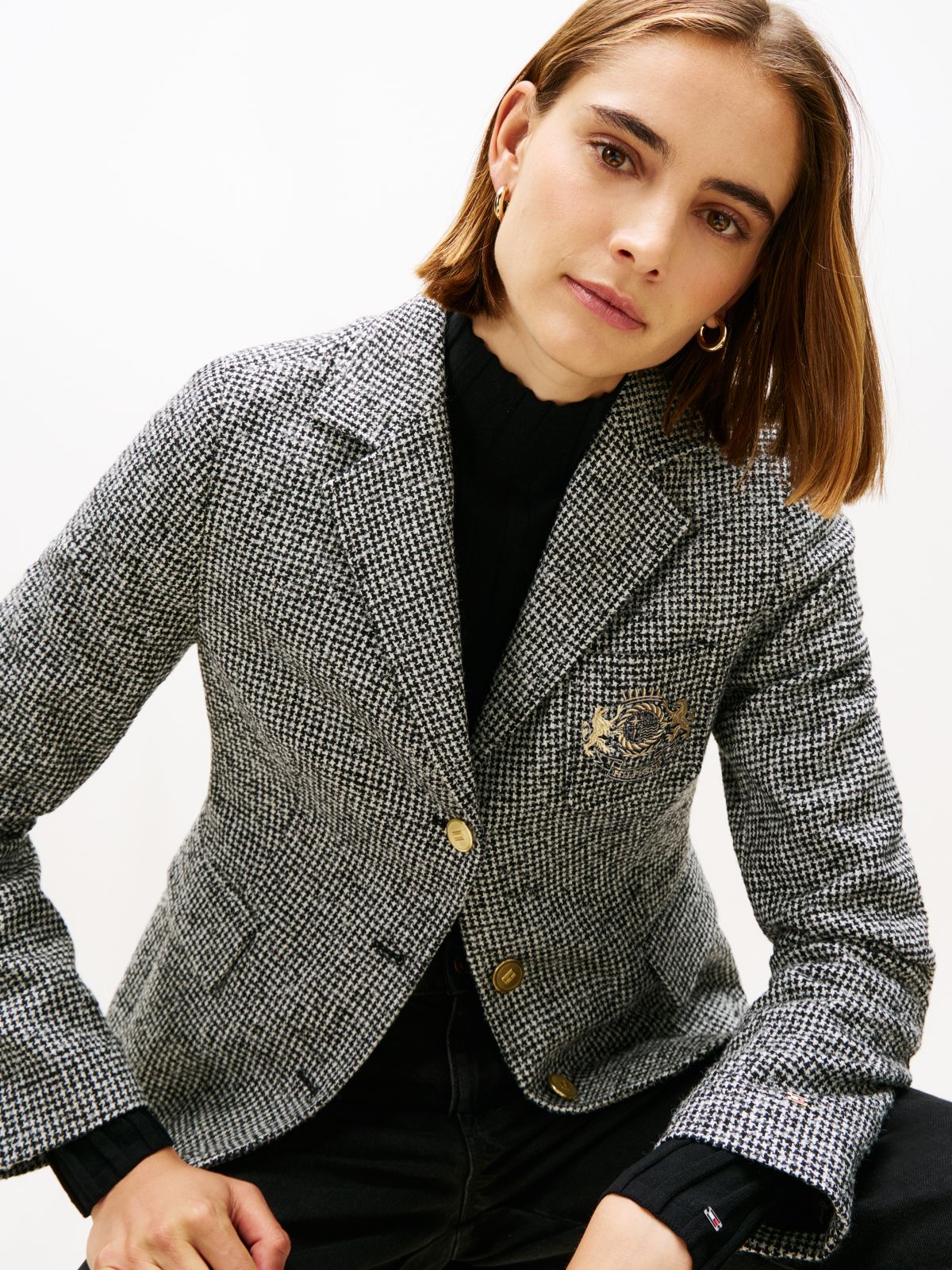 Festive Slim Fit Houndstooth Wool Blend Blazer — Multi
