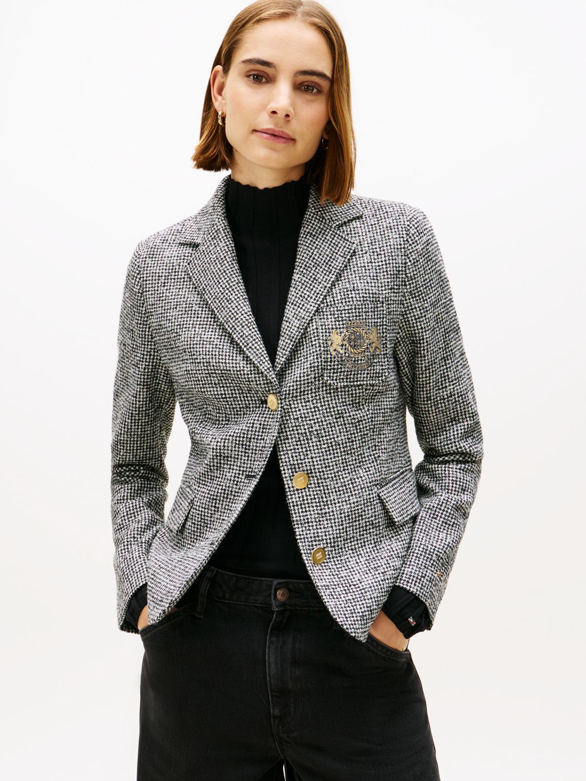 Festive Slim Fit Houndstooth Wool Blend Blazer — Multi