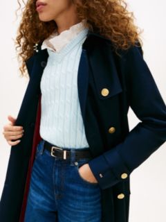 Gold-Tone Button Slim Trench Coat — Blue 2
