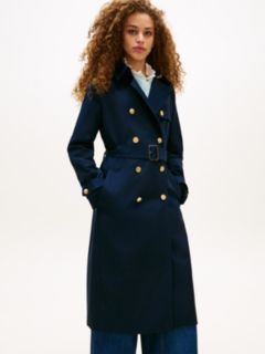 Gold-Tone Button Slim Trench Coat — Blue 3