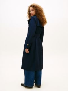 Gold-Tone Button Slim Trench Coat — Blue 4