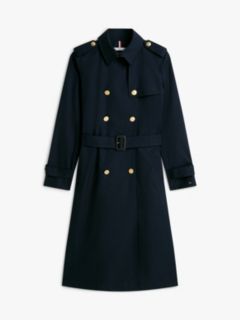 Gold-Tone Button Slim Trench Coat — Blue 5