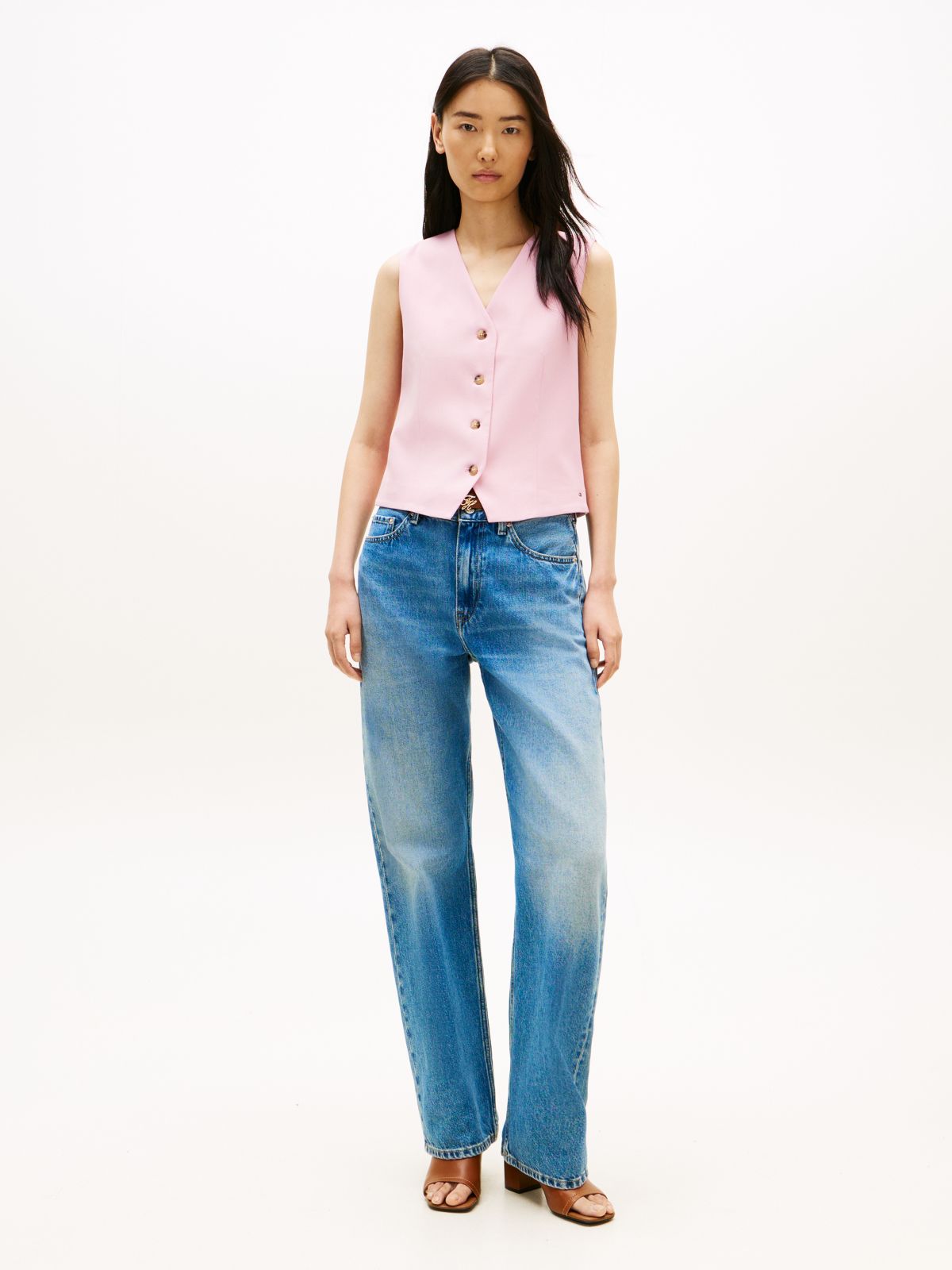 Timeless Wool Blend Gold-Tone Button Waistcoat — Pink