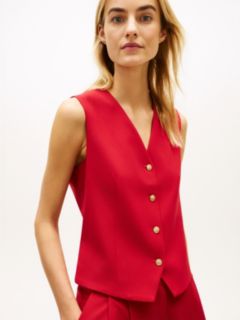 Timeless Wool Blend Gold-Tone Button Waistcoat — Red 2