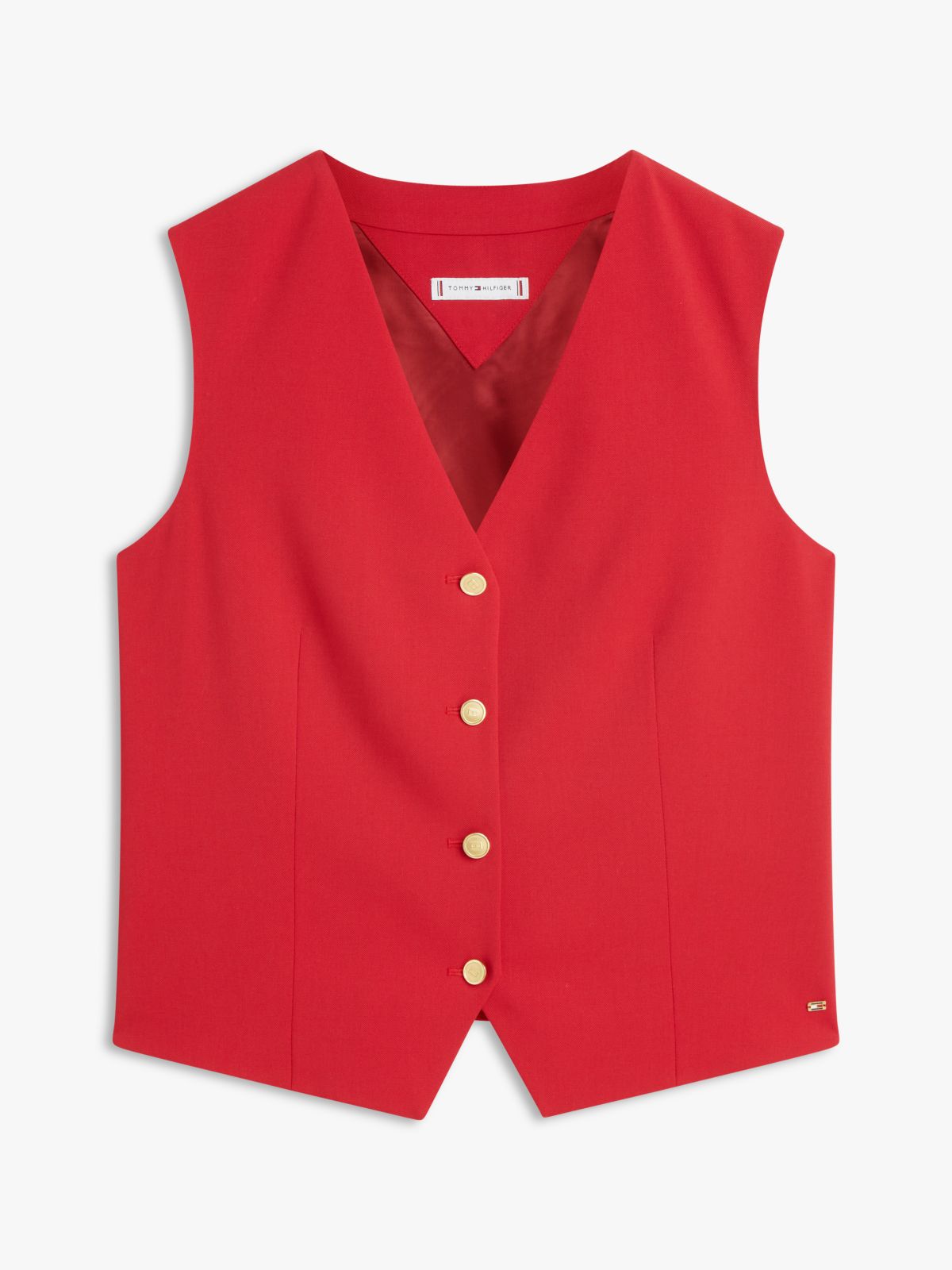 Timeless Wool Blend Gold-Tone Button Waistcoat — Red