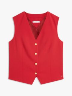 Timeless Wool Blend Gold-Tone Button Waistcoat — Red 5