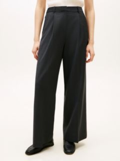 Wool Blend Check Wide Leg Trousers — Grey 2