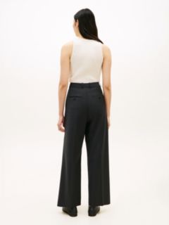 Wool Blend Check Wide Leg Trousers — Grey 4