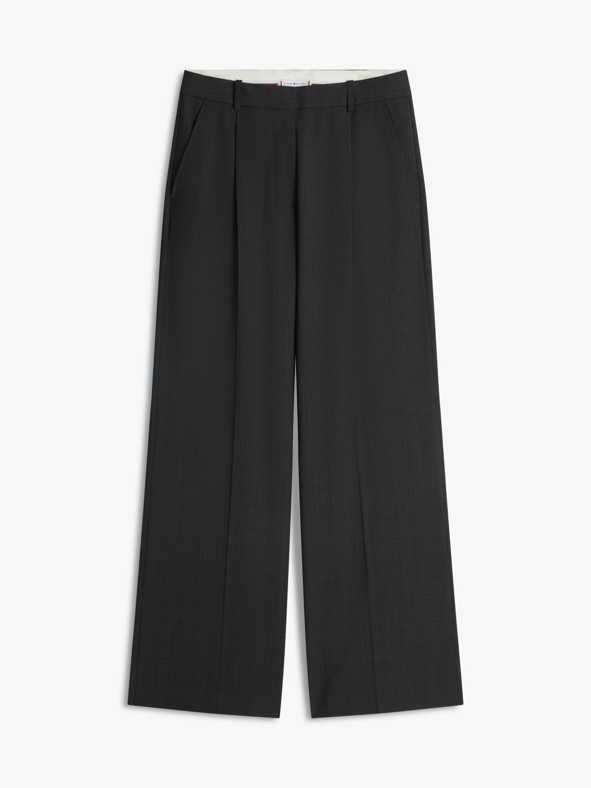 Wool Blend Check Wide Leg Trousers — Grey