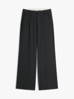 Wool Blend Check Wide Leg Trousers — Grey 5