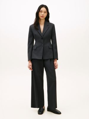 grey wool blend check wide leg trousers for women tommy hilfiger