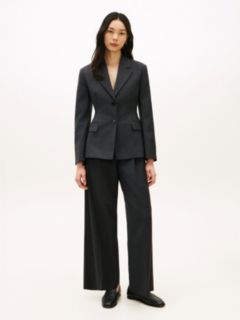 Wool Blend Check Wide Leg Trousers — Grey 1