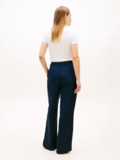 Linen Blend Belted Wide Leg Trousers — Blue 4