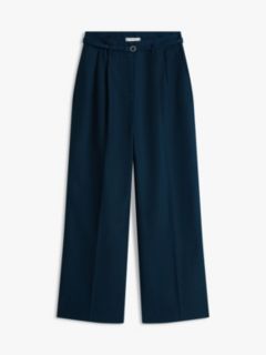 Linen Blend Belted Wide Leg Trousers — Blue 5