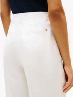 Linen Blend Belted Wide Leg Trousers — White 3