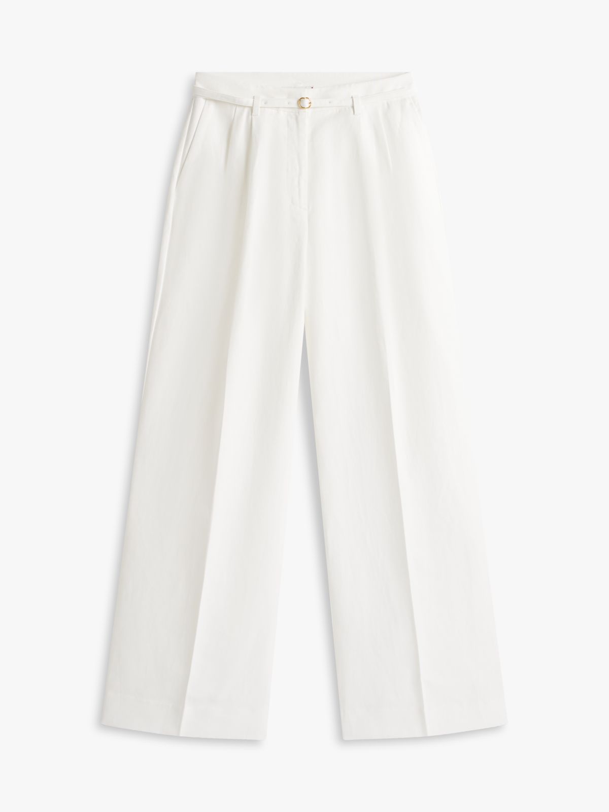 Linen Blend Belted Wide Leg Trousers — White