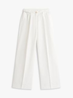 Linen Blend Belted Wide Leg Trousers — White 5