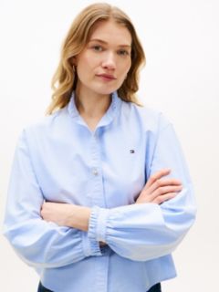 Boxy Fit Ruffle Short Oxford Shirt — Blue 2