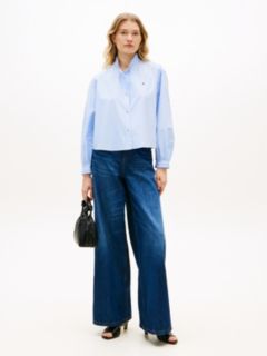 Boxy Fit Ruffle Short Oxford Shirt — Blue 3