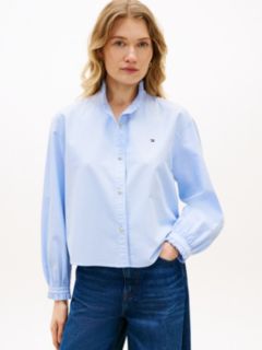 Boxy Fit Ruffle Short Oxford Shirt — Blue 1