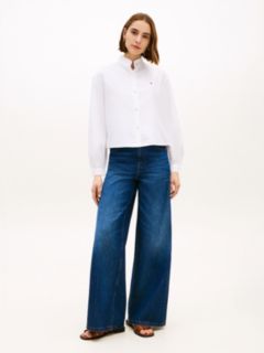 Boxy Fit Ruffle Short Oxford Shirt — White 3