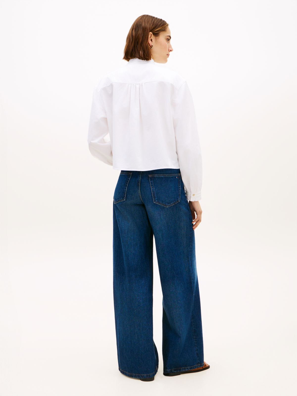 Boxy Fit Ruffle Short Oxford Shirt — White