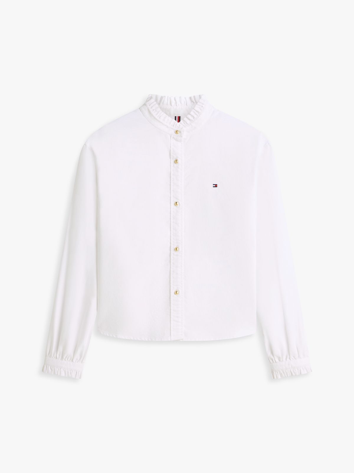 Boxy Fit Ruffle Short Oxford Shirt — White