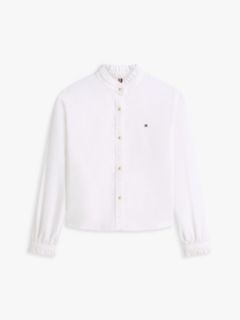 Boxy Fit Ruffle Short Oxford Shirt — White 5